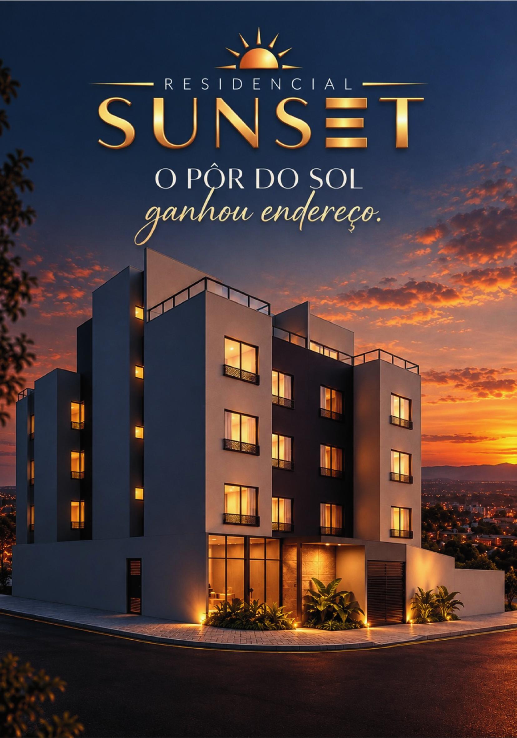 Perspectiva da fachada do Sunset Residencial ao pôr do sol